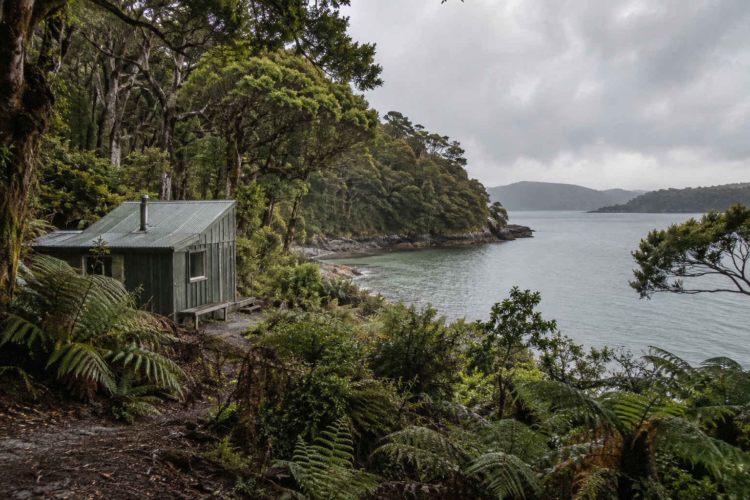 Port William Hut and coastline on the Rakiura Track, Stewart Island