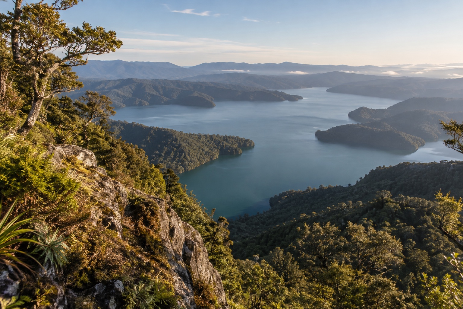 View over Lake Waikaremoana from the Panekire Bluff track, Te Urewera