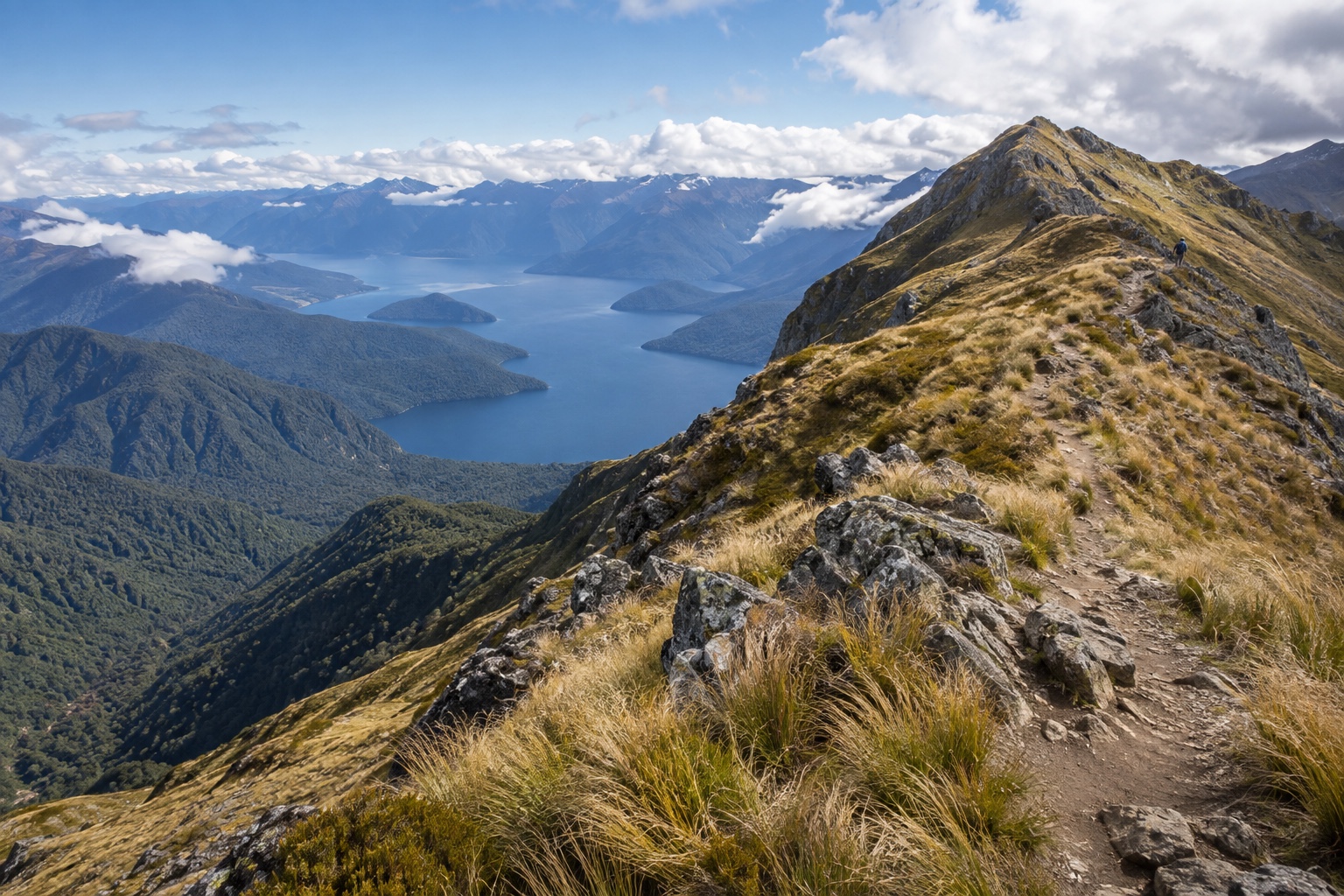 Alpine ridge above the treeline on the Kepler Track near Mount Luxmore